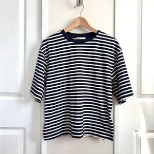 Zara Navy & White Striped Cotton Tee